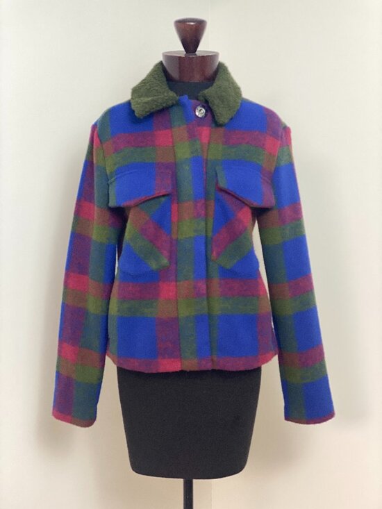 Hutch Jackets & Blazers - Hutch Anthropologie Plaid Cropped Jacket Olive Sherpa Collar Size XS